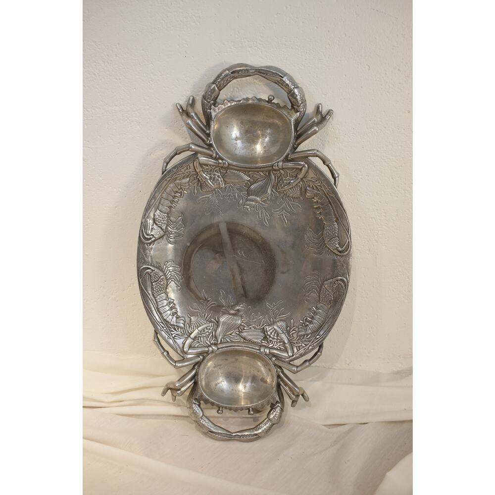Arthur Court Double Crab Aluminum Serving Platter 1980 Coastal Decor
